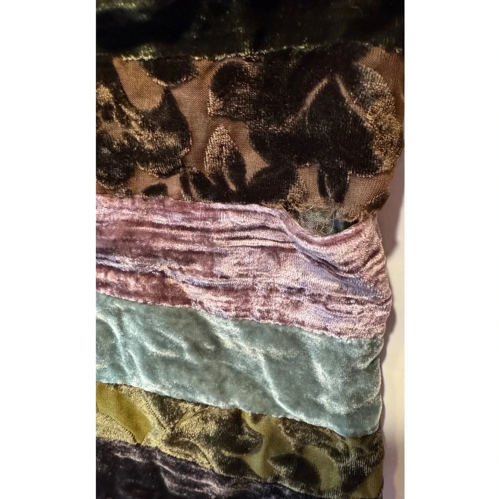 Patchwork Burnout Velvet Scarf Green Brown Floral Whimsigoth Boho Wrap 10 x 70